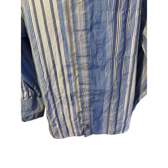 Mecca blue and brown vertical stripped button up CUFF LINK shirt size M - Picture 6 of 8